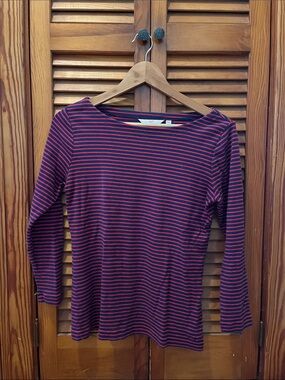 Vineyard Vines Red & Blue Striped Boatneck Long Sleeve Tee